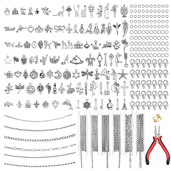 Platinum & Golden DIY Jewelry Making Kits, Including Brass Rings, Pliers, Lobster Claw Clasps and Brass Cable Chains, Platinum & Golden, 19x8mm
