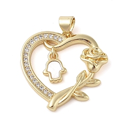 Real 18K Gold Plated Brass Micro Pave Clear Cubic Zirconia Pendants, Cadmium Free & Lead Free, with Shell, Heart, Real 18K Gold Plated, 23.5x24.5x4mm, Hole: 4x3.5mm
