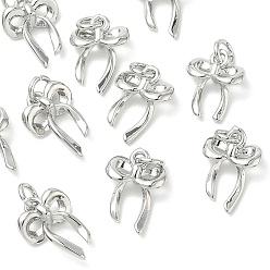 Platinum SHEGRACE Brass Pendants, Bowknot Charms, Cadmium Free & Lead Free & Nickel Free, with Jump Ring, Platinum, 11.5x8.5x3.5mm, Hole: 2.5mm