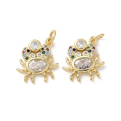 Краб Латунные микро проложить кубического циркония подвески, реальный 18 k позолоченный, с целью перехода в кольце, краб, 17x14x2 мм, отверстие : 3.3 мм