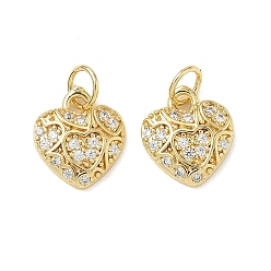 Настоящее золото 18K Латунные микро проложить кубического циркония подвески, сердце, стойки покрытие, без свинца и без кадмия, долговечный, с целью перехода в кольце, реальный 18 k позолоченный, 12x10.5x2.8 мм, отверстие : 3.6 мм