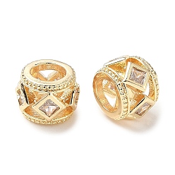 Золотой Латунь микропаве прозрачный кубический цирконий европейский бисер, долговечный, бусины с большим отверстием, барабан, золотые, 6x8x8 мм, отверстие : 4.2 мм