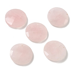 Rose Quartz Natural Rose Quartz Pendants, Flat Round Charms, Faceted, 25x6mm, Hole: 1.5mm