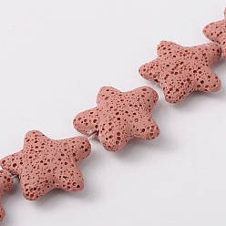 Pink Бусы из натуральной лавы, морская звезда / морские звезды, окрашенные, розовые, 24~25x7~8 мм, отверстие : 1 мм, около 18 шт / нитка, 15 дюйм
