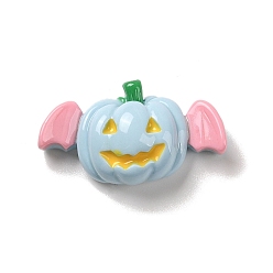 Light Blue Halloween Opaque Resin Decoden Cabochons, Pumpkin with Bat Wings, Light Blue, 19x33x10mm