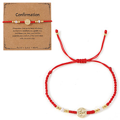 Красный Браслеты из латуни с медальонами святых, регулируемые браслеты из бусин на шнурке, с открытки, красные, 11.02 дюйм (28 см)