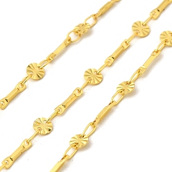 Настоящее золото 18K Латунные текстурированные плоские круглые звенья цепи, без свинца и без кадмия, долговечный, стойки покрытие, пайки, с катушкой, реальный 18 k позолоченный, 8.5x2x1.5 mm и 4x0.5 mm