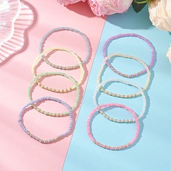 (52) Непрозрачная лаванда 8шт. эластичные браслеты из стеклянного бисера для женщин, круглые, разноцветные, внутренний диаметр: 2.13 дюйм (5.4 см)