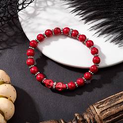 (123L) Белый крем непрозрачный блеск Браслеты на Хэллоуин с латунными кристаллами, стразами, окрашенной синтетической бирюзой, черепами и круглыми бусинами для мужчин и женщин, платина, огнеупорный кирпич, внутренний диаметр: 2-3/8 дюйм (6 см)