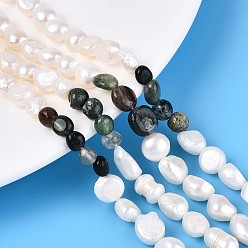 (RRHB277) Кристалл на подкладке из медово-бежевого цвета Натуральные самородки индийского агата и нити бусин из натурального культивированного пресноводного жемчуга, 5.5~12x4.5~9x3.5~9 мм, отверстие : 0.8 мм, Жемчужина: 6~13x6~9x3.5~7.5 мм, отверстие : 0.6 мм, около 19~21 шт / нитка, 6.30~6.69 дюйм (16~17 см)