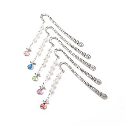 Mixed Color Alloy Bookmarks, Acrylic Imitation Pearl Beaded Angel Pendants Bookmarks, Mixed Color, 123x20x3mm