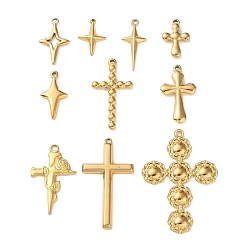 Настоящее золото 18K 10 шт. 304 подвески из нержавеющей стали, крестик, ионное покрытие (ip), реальный 18 k позолоченный, 18~46.5x11~32x2~3 мм, отверстие : 0.8~2 мм