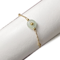 Зеленый Авантюрин Нержавеющая сталь ссылка браслеты для женщин, с природными авантюрин бисером зеленых, плоско-круглые, 6-1/4 дюйм (16 см)