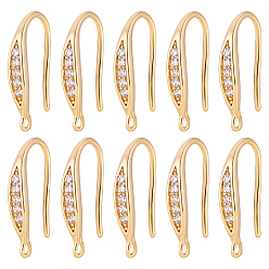 Настоящее золото 18K 20 латунные крючки для серег из прозрачного кубического циркония с микропаве, без никеля , реальный 18 k позолоченный, 15x2.5 мм, отверстие : 1 мм, штифты : 0.7 мм