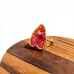 Светло-Вишневый 304 открытые кольца манжеты из нержавеющей стали, Сердце со цветками , cmолой, золотые, светло-вишневый, размер США 8 1/2 (18.5 мм)