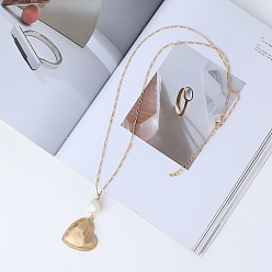 Золотой Длинные ожерелья из сплава сердца с жемчугом из смолы для женщин, золотые, 31.50 дюйм (80 см)