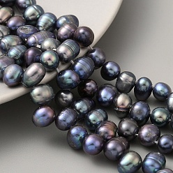 Black Dyed Natural Cultured Freshwater Pearl Beads Strands, Top Drilled, Rice, Black, 7~8mm, Hole: 0.6mm, about 31pcs/strand, 7.28 inch(18.5cm)