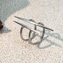 Нержавеющая Сталь Цвет 304 из нержавеющей стали Манжета кольца для женщин, двойного кольца, цвет нержавеющей стали, размер США 7 1/2 (17.7 мм)