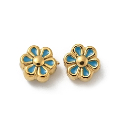 Светлый Морско-зеленый Ионное покрытие (ip) 304 шарики из нержавеющей стали, с эмалью, реальный 18 k позолоченный, цветок, светло-зеленый, 9x9x5 мм, отверстие : 1.2 мм