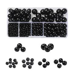 Black 442Pcs 6 Style Glass Round Beads, Black, 3~12mm, hole: 0.5~1mm