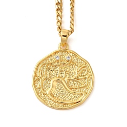 Рак Латунная прозрачная кубическая циркония панцирная цепочка созвездие кулон медаль ожерелья для женщин, реальный 18 k позолоченный, рак, 17.52~17.72 дюйм (44.5~45 см), Кулон : 23.5x21.5x2 мм