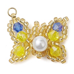 Желтый Бисер бисерные подвески, бабочки подвески, желтые, 30x30x9 мм, отверстие : 3 мм