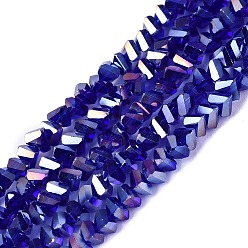 Dark Blue Electroplate Transparent Glass Beads Strands, Triangle, Faceted, AB Color Plated, Dark Blue, 2~3x3~3.5x3~3.5mm, Hole: 0.7~0.9mm, about 122~136pcs/strand, 10.43~11.61 inch(26.5~29.5cm)