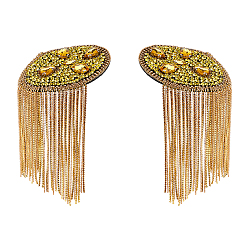 Light Gold 2шт. погоны из фетра, стразов и железных кисточек, наплечные значки, с брошью, золотой свет, 215x75x9 мм