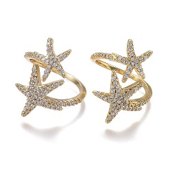 Настоящее золото 18K Регулируемые латунные кольца микро манжеты из прозрачного циркония, открытые кольца, широкая полоса кольца, долговечный, морская звезда, реальный 18 k позолоченный, 2 мм, внутренний диаметр: 17 мм