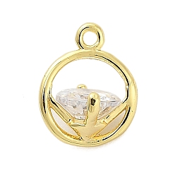 Золотой Латунные микро проложить кубического циркония прелести, круглое кольцо с бриллиантовыми подвесками, золотые, 8.5x7x5.5 мм, отверстие : 0.8 мм