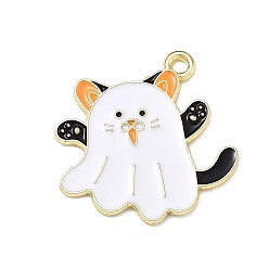 Ghost Pendentifs halloween en alliage d'émail, or, charmes fantômes, 22x23x1mm, Trou: 1.8mm