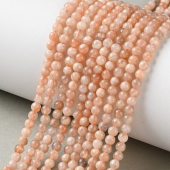 Легкий Лосось Натуральный Sunstone бисер пряди, круглые, сгладить, светлый померанцевый, 3 мм, отверстие : 0.7 мм, около 122 шт / нитка, 15.16~15.28 дюйм (38.5~38.8 см)