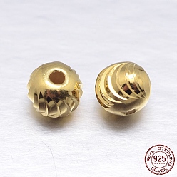 Real 18K Gold Plated Fancy Cut Round 925 Sterling Silver Spacers Beads, Real 18K Gold Plated, 6mm, Hole: 1.4mm, about 72pcs/20g