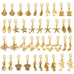 Золотой 40шт 10 стиль сплав подвесные украшения, Сплав с застежками когтя омара, Тема океана, золотые, 29~40 мм, 2 шт / стиль