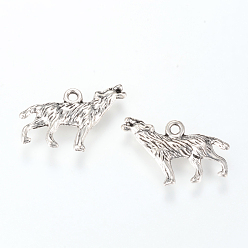 Античное Серебро Подвески из сплава воющего волка в тибетском стиле, волк, без кадмия и без свинца, античное серебро, 18x26x3.5 мм, отверстие : 2 мм, Около 430 шт / 1000 г
