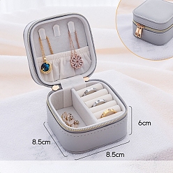 Гейнсборо Квадратная шкатулка из искусственной кожи, дорожный портативный футляр для ювелирных изделий, ящики для хранения на молнии, для ожерелья, Кольца, серьги и подвески, светло-серые, 8.5x8.5x6 см