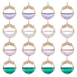 (52) Непрозрачная лаванда 16 шт 4 цвета стеклянные подвески, с латунными микро проложить кубических выводы циркония, граненые, плоские круглые со звездой, золотой свет, разноцветные, 21.5x15.5x5.5 мм, отверстие : 1.2 мм, 4 шт / цвет