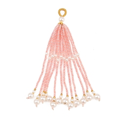 Pink Прозрачные стеклянные и пластиковые бусины, большие подвески, подвески-кисточки, розовые, 99.5x8 мм, отверстие : 4.5 мм