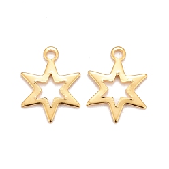 Real 24K Gold Plated 201 Stainless Steel Charms, Hexagram, Real 24k Gold Plated, 14.5x11x0.9mm, Hole: 1.4mm