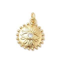 Настоящее золото 18K Латунные микро проложить кубического циркония подвески, плоский круглый с оберегами от сглаза, стойки покрытие, долговечный, без свинца и без кадмия, с целью перехода в кольце, реальный 18 k позолоченный, 13.5x11.5x2 мм, отверстие : 2.5 мм