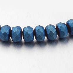 со Синим Покрытием Гальванизировать немагнитных синтетический гематит нитей бисера, матовые, рондель, с покрытием синим, 4x3 мм, отверстие : 1 мм, около 130 шт / нитка, 15.7 дюйм