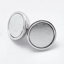 Platinum Rhodium Plated 925 Sterling Silver Magnetic Clasps, with 925 Stamp, Round, Platinum, 12x8mm, Hole: 1mm