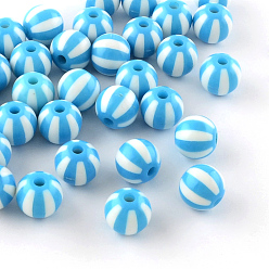 Темно-Голубой Полоса непрозрачные акриловые шарики, круглые, глубокое синее небо, 16x15 мм, Отверстие : 3 мм , около 220 шт / 500 г