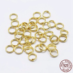 Golden 925 Sterling Silver Split Jump Rings, Double Loop Jump Rings, Round Rings, Golden, 8x2mm, Inner Diameter: 6mm