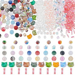 (52) Непрозрачная лаванда Наборы для находки бисера своими руками, в том числе бусины кошачий глаз, Стеклянные бусины, Бусины из cмолы, разноцветные, 4.5~8.5x4.5~9.5x2~8 мм, отверстие : 0.8~1.8 мм