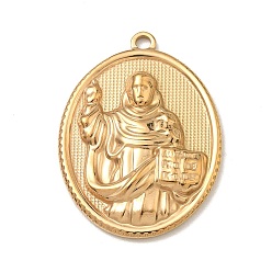 Настоящее золото 18K Религия 304 подвески из нержавеющей стали, Овальная подвеска со святым и священной книгой., ионное покрытие (ip), реальный 18 k позолоченный, 36x26x4 мм, отверстие : 2.5 мм