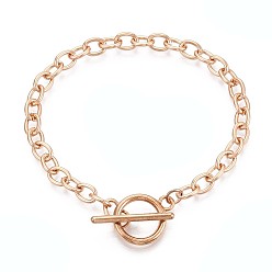 Золотой 201 Браслеты-цепочки из нержавеющей стали для мужчин и женщин, Сплав с Переключить застежками, золотые, 7-1/2 дюйм (19 см)