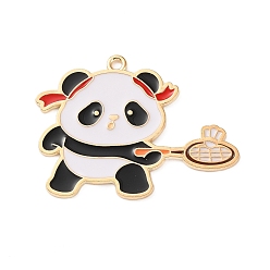 Белый Подвески из спортивного сплава с эмалью, панда играет в бадминтон, белые, 37.5x28.5x1.5 мм, отверстие : 1.8 мм