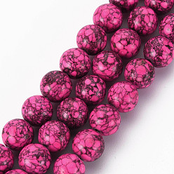 Camellia Natural Jasper Beads Strands, Imitation Turquoise, Round, Dyed, Camellia, 8.5mm, Hole: 1mm, about 43~44pcs/strand, 15.16 inchdes~15.35 inch(38.5cm~39cm)