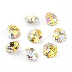 Нарцисс Заостренные назад и назад покрытые k 9 стеклянные кабошоны со стразами, класс А, два тона, блестящий лазерный стиль, граненые, плоско-круглые, бледно-желтый цвет, 8x4.5 мм